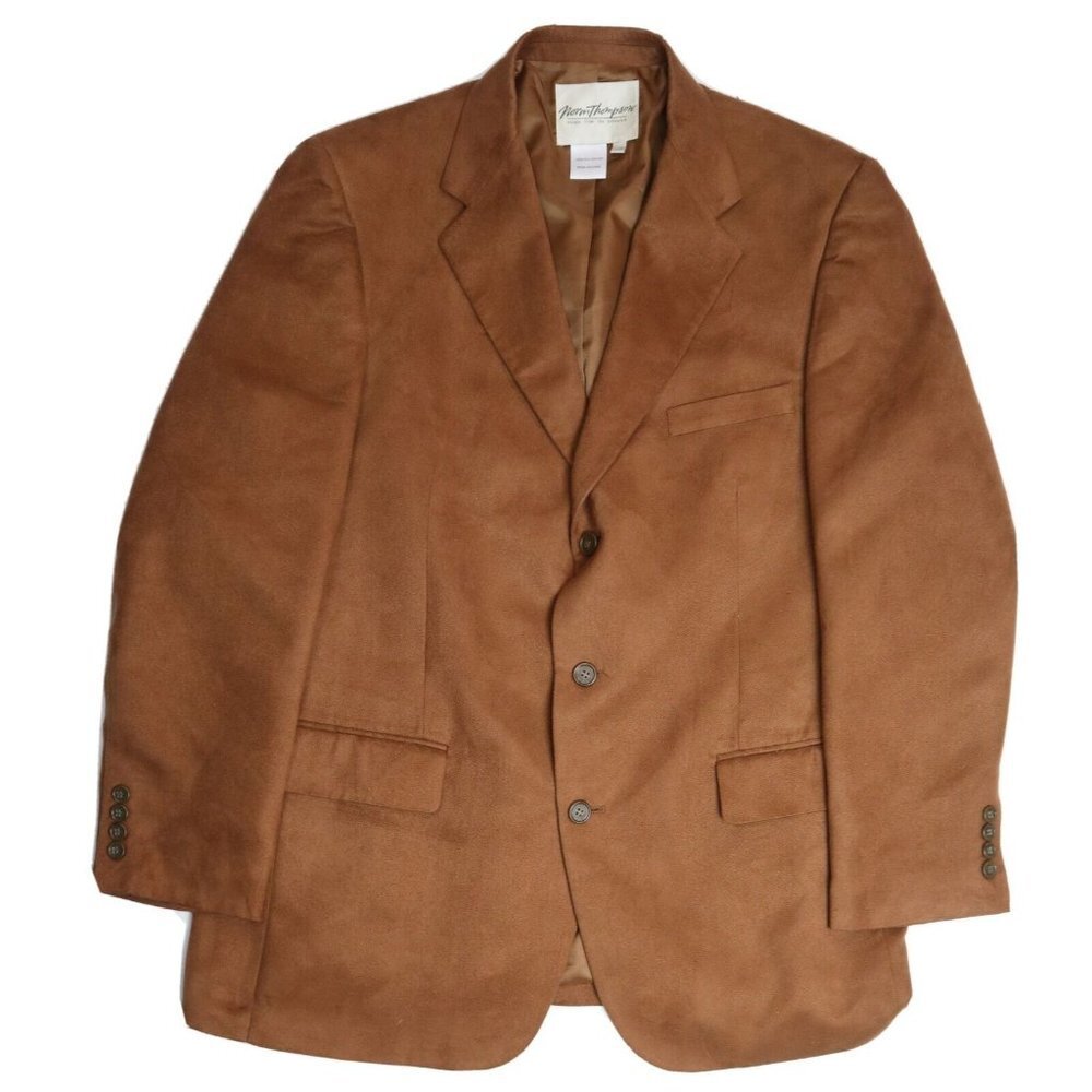 NORM THOMPSON - MEN'S TAN BROWN FAUX SUEDE BLAZER JACKET - SIZE 42R